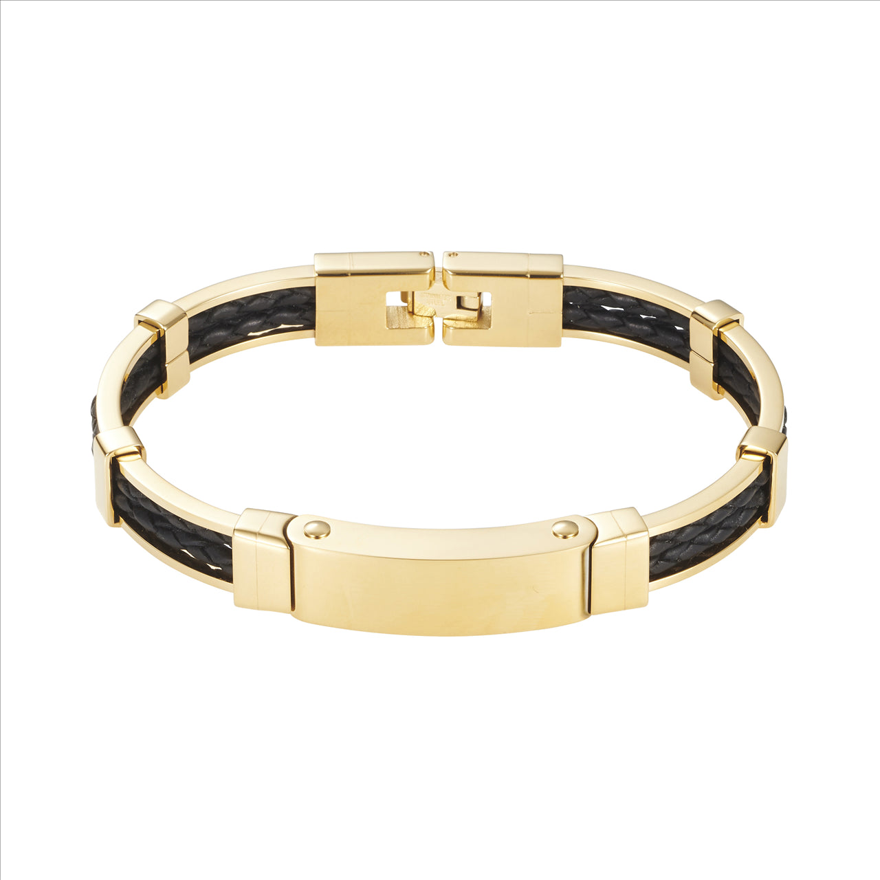 The Black and Gold Plated Leather Bracelet