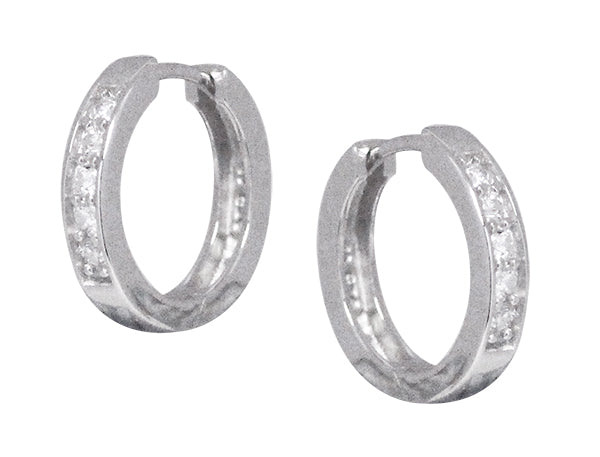 Sterling Silver Round Huggie CZ Earring