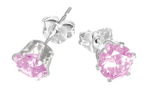 Sterling Silver 5mm Pink CZ Stud Earring