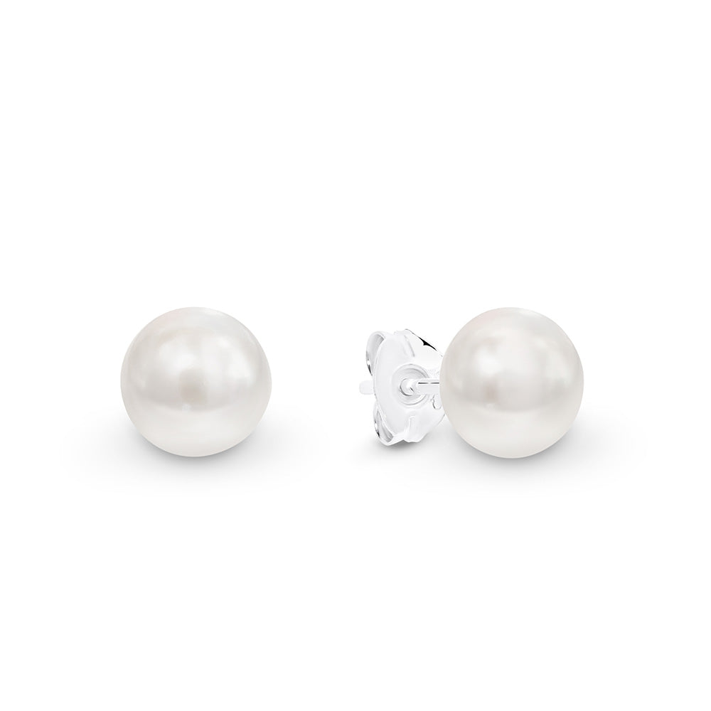 8mm White Button Freshwater Pearl Stud Earring