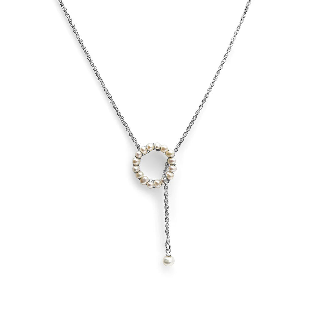 Seed Pearl & Sterling Silver Lariat Necklace