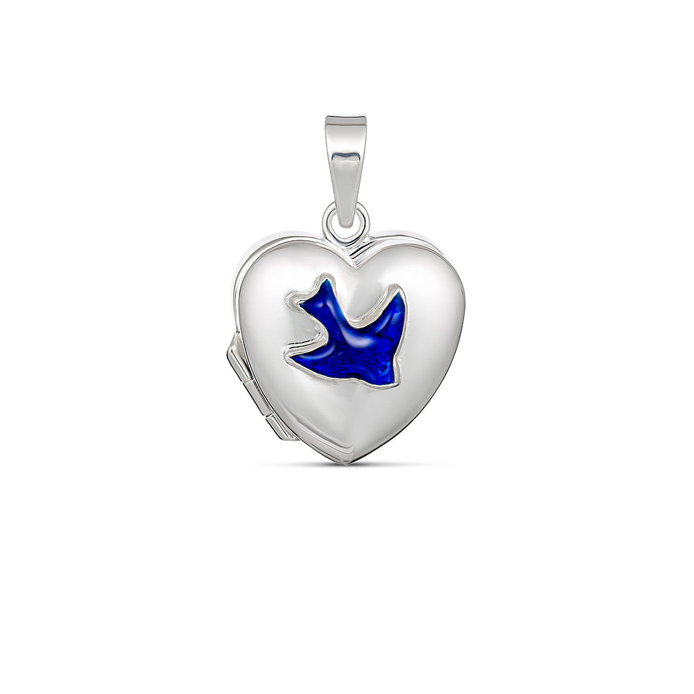 Children's Sterling Silver 13x13mm heart locket with Bluebird