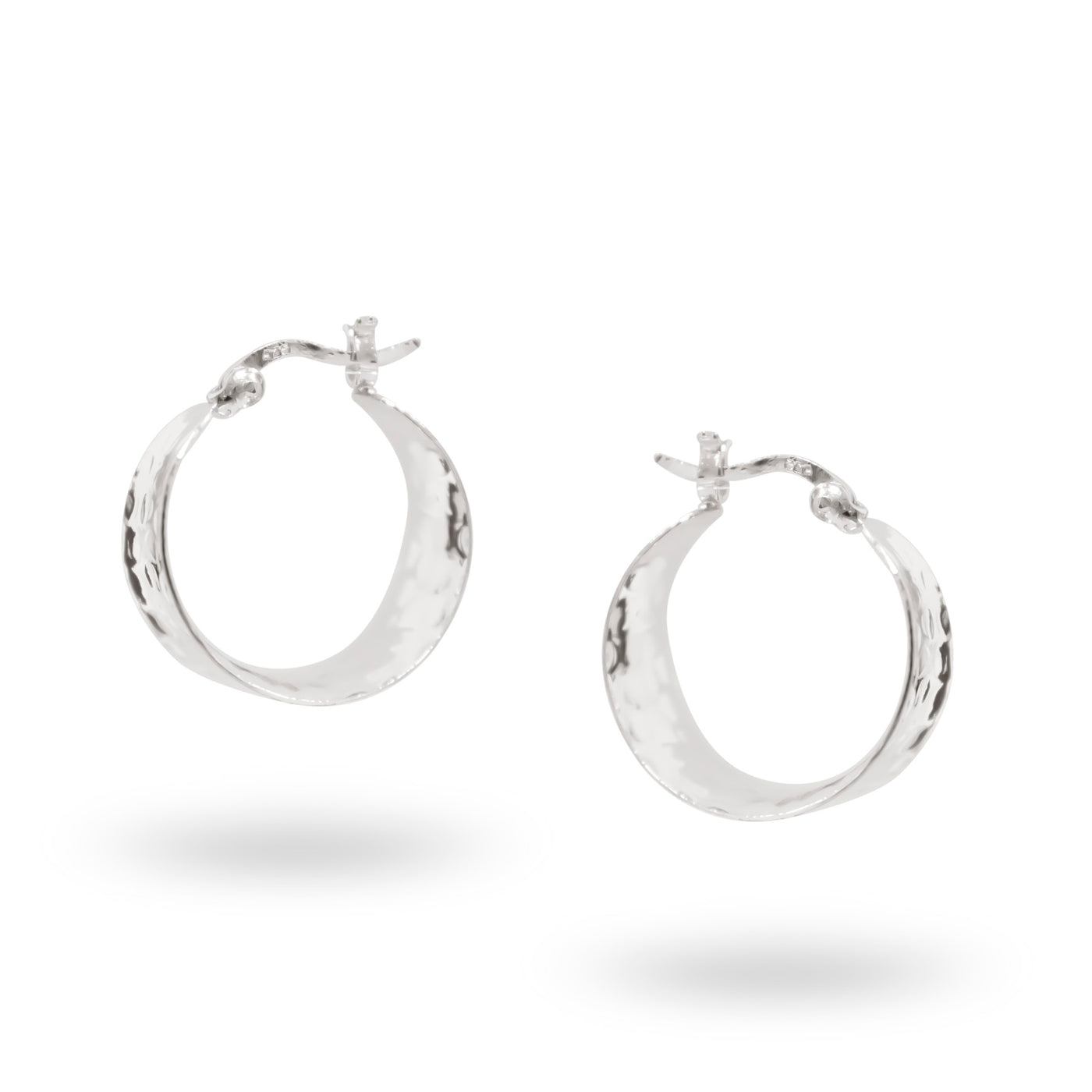 Sterling Silver Flat Beated Textured Hoop Earring