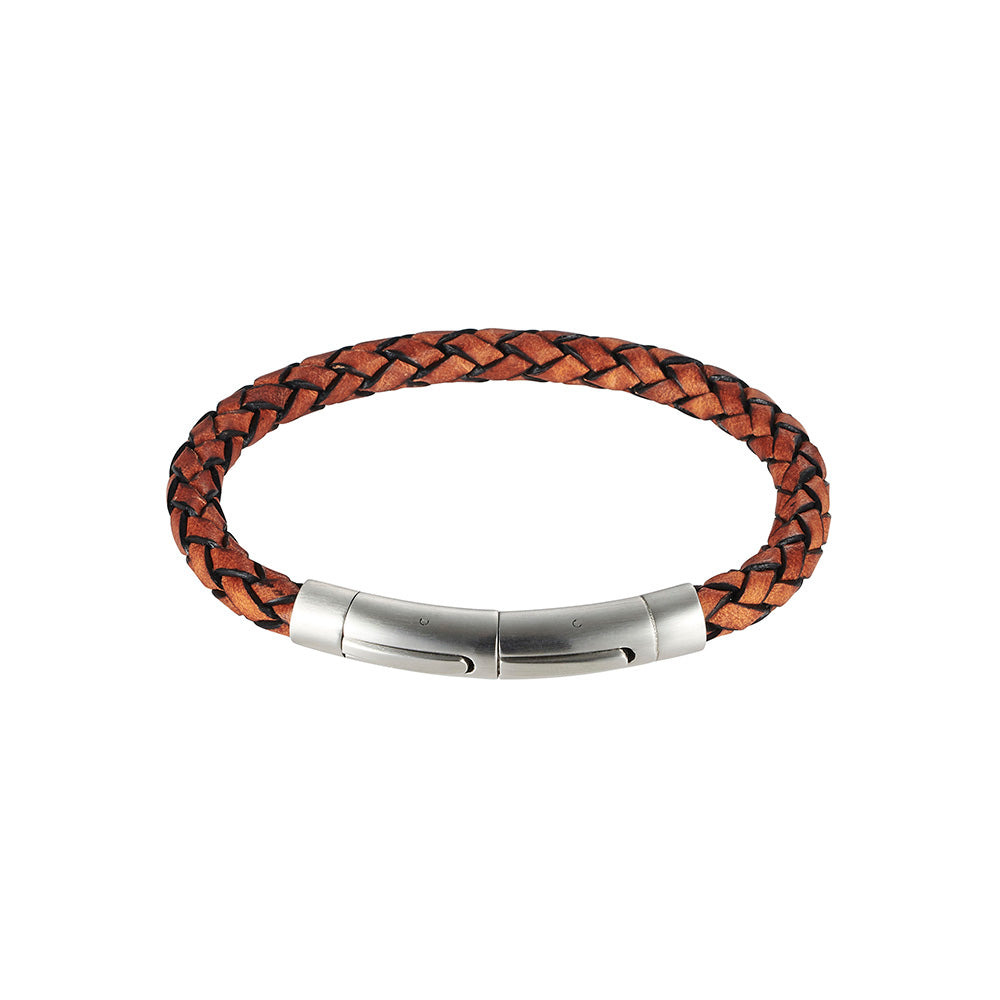 Tan Italian Leather/Stainless Steel Bracelet